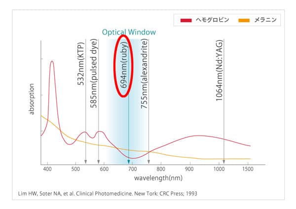 メラニンとヘモグロビンの吸光度曲線
